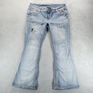Amethyst Jeans Womens 16 Blue Low Rise Bootcut Distressed Stretch Flap Pockets